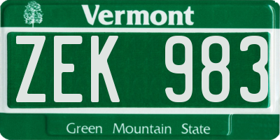 VT license plate ZEK983