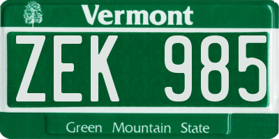 VT license plate ZEK985