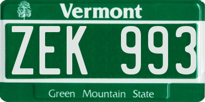 VT license plate ZEK993