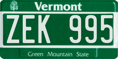 VT license plate ZEK995