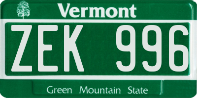 VT license plate ZEK996