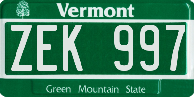 VT license plate ZEK997