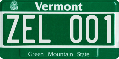 VT license plate ZEL001