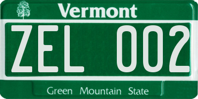 VT license plate ZEL002