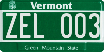 VT license plate ZEL003
