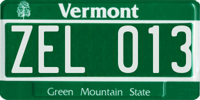 VT license plate ZEL013