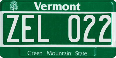 VT license plate ZEL022