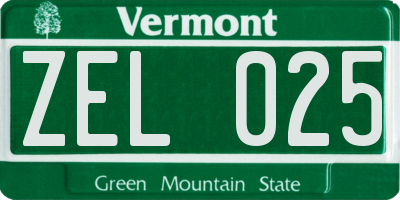 VT license plate ZEL025