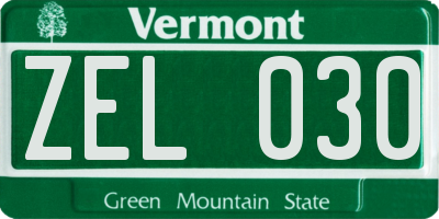 VT license plate ZEL030