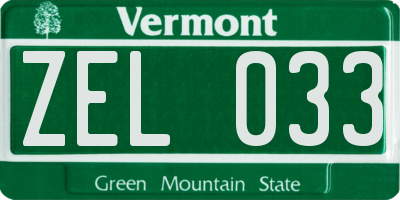 VT license plate ZEL033
