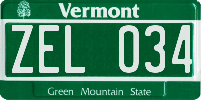 VT license plate ZEL034