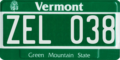 VT license plate ZEL038