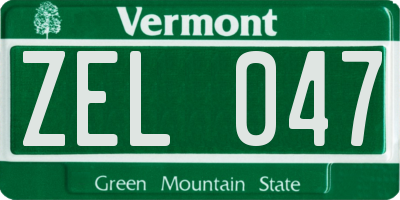 VT license plate ZEL047