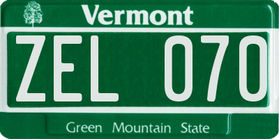 VT license plate ZEL070