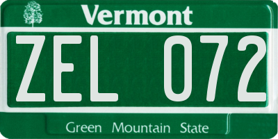 VT license plate ZEL072