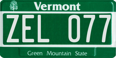 VT license plate ZEL077