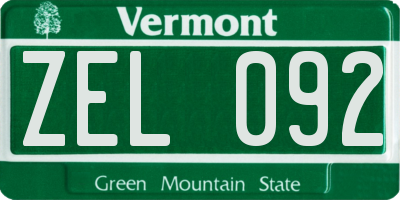 VT license plate ZEL092