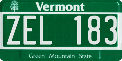 VT license plate ZEL183