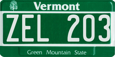 VT license plate ZEL203