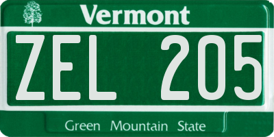 VT license plate ZEL205