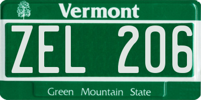 VT license plate ZEL206