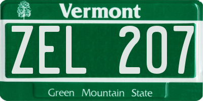VT license plate ZEL207