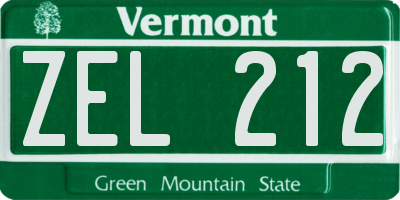 VT license plate ZEL212