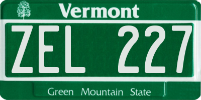 VT license plate ZEL227
