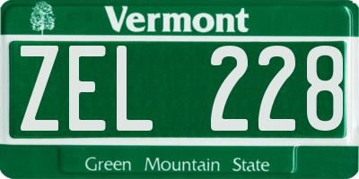 VT license plate ZEL228