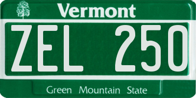 VT license plate ZEL250