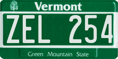 VT license plate ZEL254