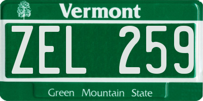 VT license plate ZEL259
