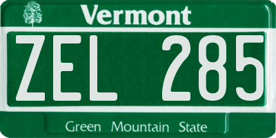 VT license plate ZEL285