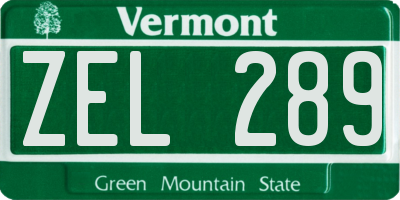 VT license plate ZEL289
