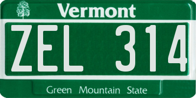 VT license plate ZEL314
