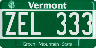 VT license plate ZEL333