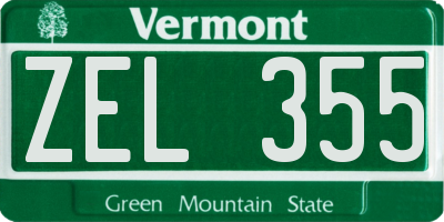 VT license plate ZEL355