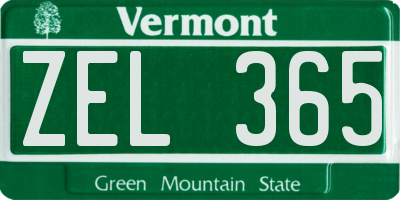 VT license plate ZEL365