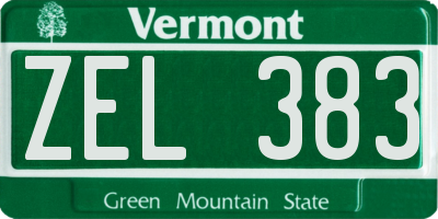 VT license plate ZEL383