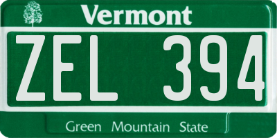 VT license plate ZEL394