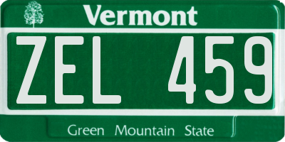 VT license plate ZEL459