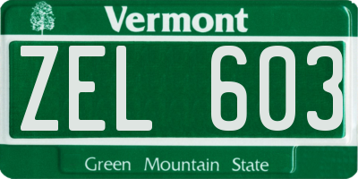 VT license plate ZEL603