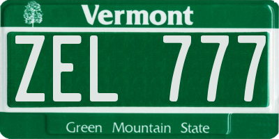 VT license plate ZEL777