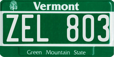 VT license plate ZEL803