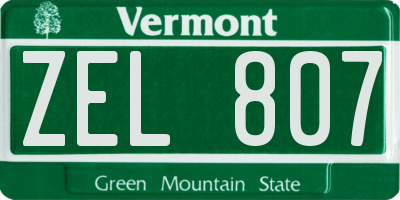VT license plate ZEL807