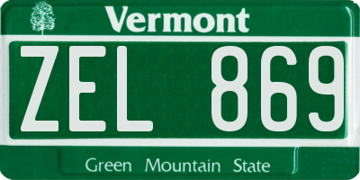 VT license plate ZEL869