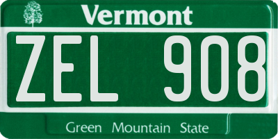 VT license plate ZEL908
