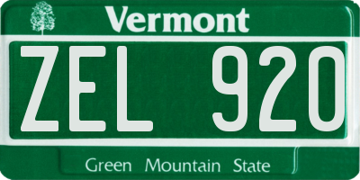 VT license plate ZEL920