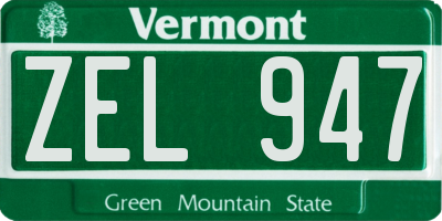 VT license plate ZEL947
