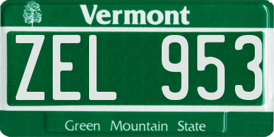 VT license plate ZEL953